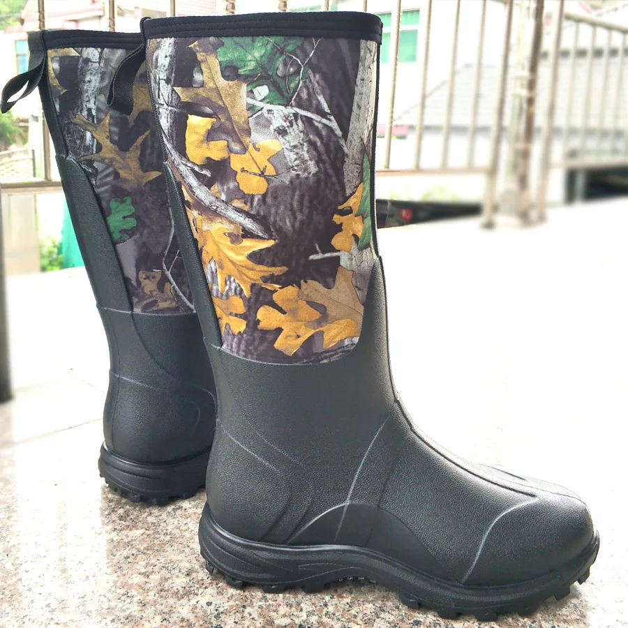 Botas de lluvia altas de neopreno antiarañazos impermeables, zapatos de nieve para mantener el calor en invierno, botas de pesca de caza de camuflaje con hojas de arce - imagen 5