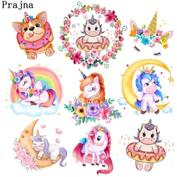 Parche de transferencia térmica de calor con flor de unicornio de dibujos animados, parches de transferencia termoadhesivos DIY para pegatinas de ropa, apliques de animales
