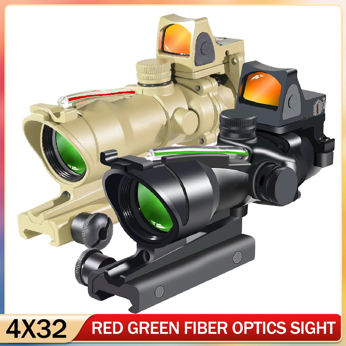 Mira táctica 4X32 con punto rojo, mira compacta de fibra Real para caza, retícula grabada, mira colimadora Airsoft ajustable