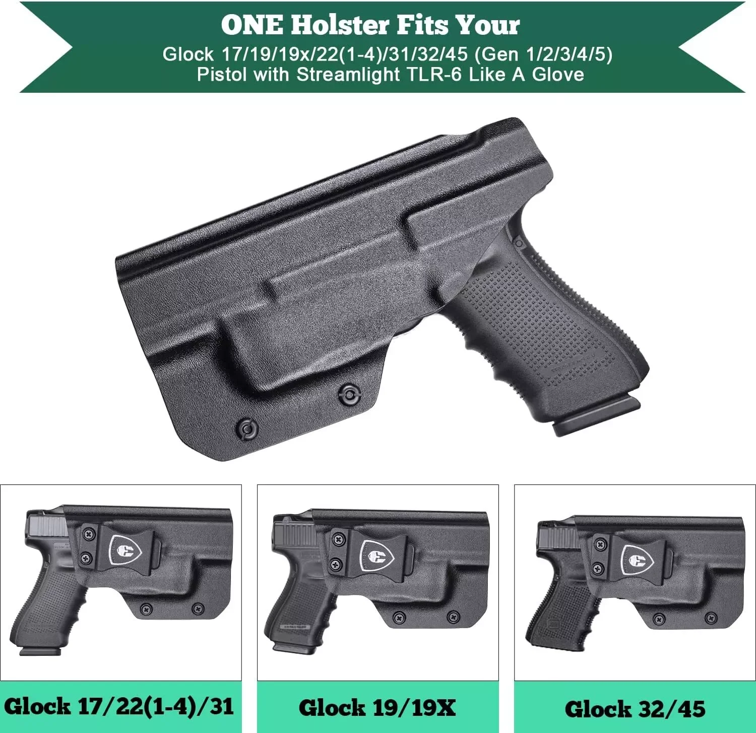 Funda IWB Kydex compatible con G17/19/19X/31/32/44/45(Gen 1-5) y 22(Gen 1-4) con dispositivo de puntería compatible con TLR-6 manos izquierda derecha - imagen 2