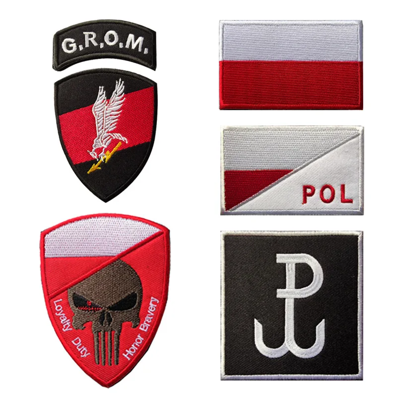 Parches para bolso bordado con bandera polaca de Polonia, pegatinas de calavera para ventilador, sombrero para exteriores, ropa, mochila, apliques de insignia militar Grom DIY
