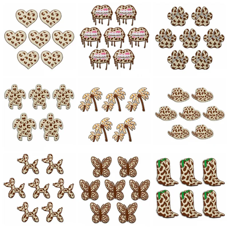 10 unids/lote de parches bordados con estampado de leopardo y lentejuelas de dibujos animados, parches termoadhesivos para ropa, insignias para ropa - imagen 2