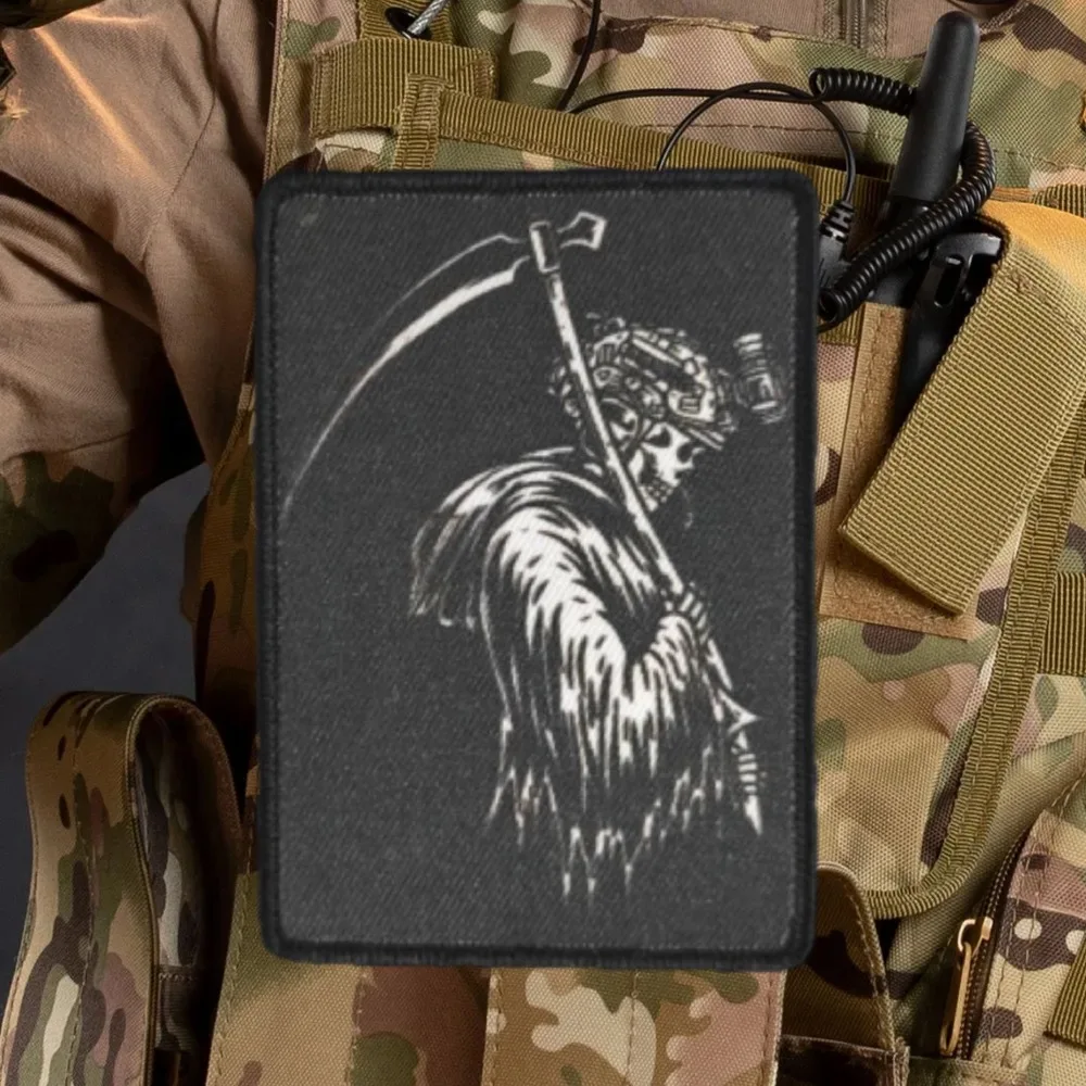 Reaper-insignia de moral de calavera, parche táctico de guerrero de calavera, parches impresos de guadaña de muerte, gancho y bucle, mochila militar decorativa - imagen 5