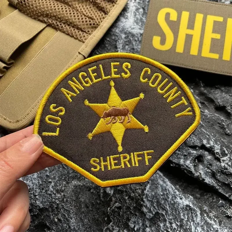 Emblema de seguridad de EE. UU., accesorio táctico, insignia de moral, SHERIFF, pegatina grande para camiseta sin mangas, parches de gancho y bucle bordados, brazalete militar - imagen 2