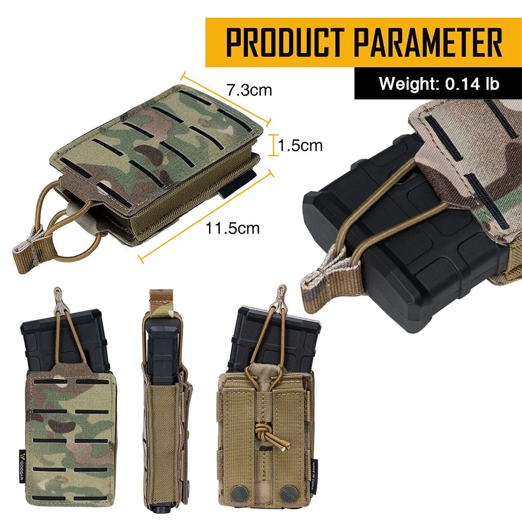 Bolsa táctica MOLLE para una sola revista, bolsa de camuflaje Mag de 5,56mm para M4 M14 M16 AR15, funda cartuchera abierta para caza Airsoft - imagen 2