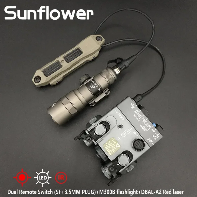 Airsoft táctico DBAL A2 arma láser luz rojo punto verde mira puntero láser Surefir M300B linterna lámpara con interruptor de presión Dual - imagen 3