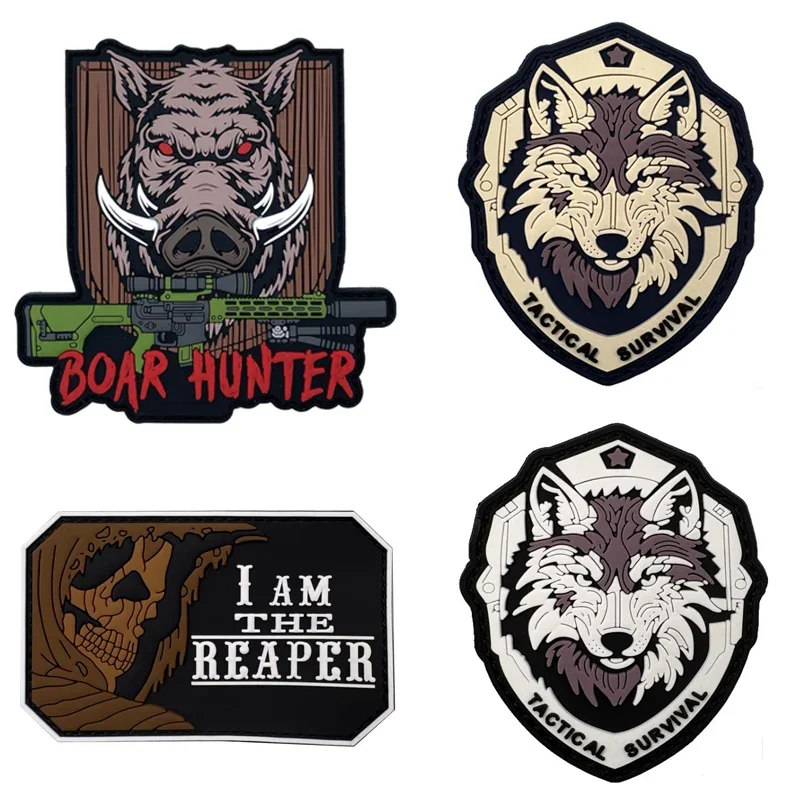 Parche de ropa de PVC IAM THE REAPER, insignia de lobo de supervivencia táctica, parche de tela bordado, insignia de cazador de estrellas, mochila - imagen 4