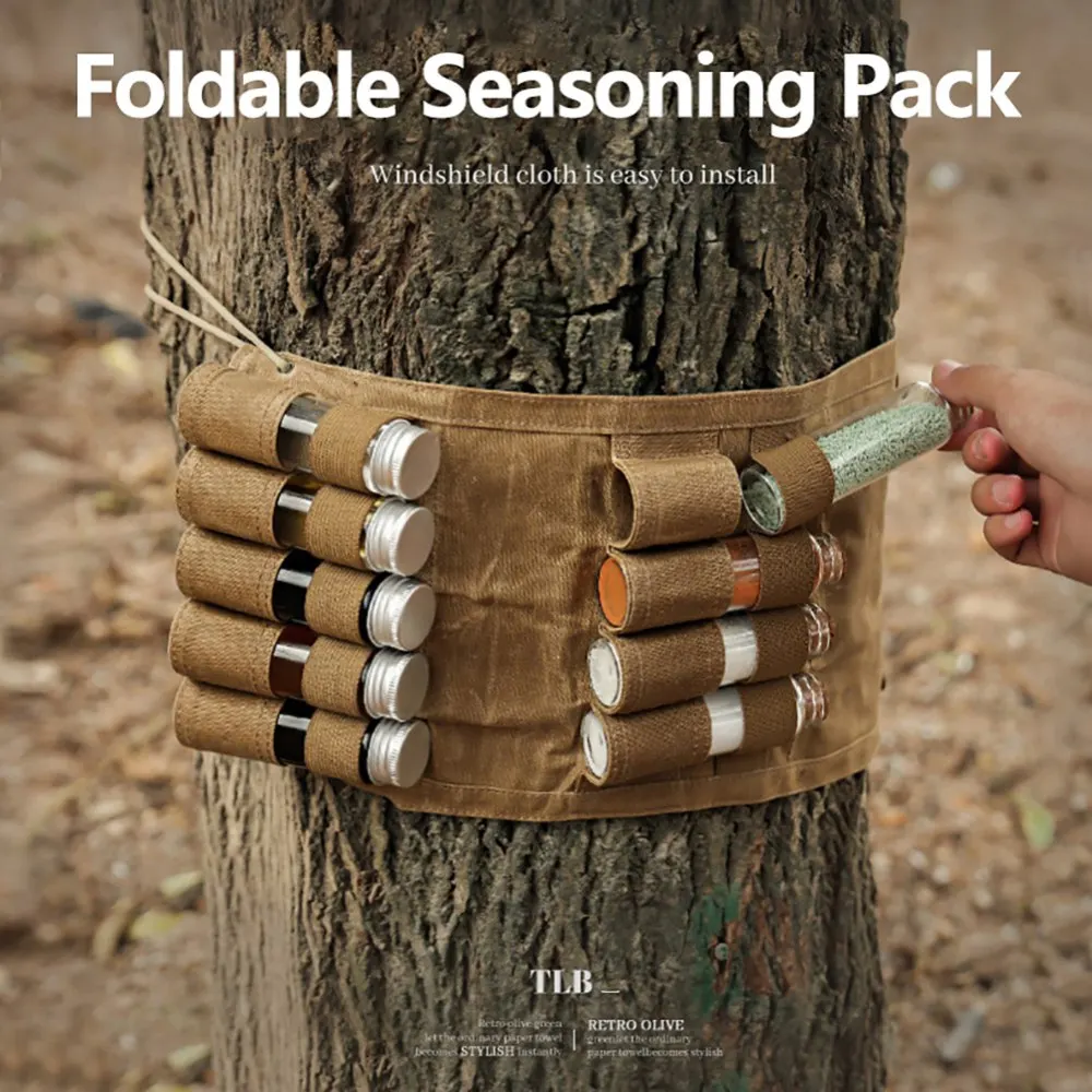 Juego de botellas de especias al aire libre, soporte de botella de condimento, contenedor de condimentos, bolsas de especias de lona para barbacoa, Camping y Picnic - imagen 4