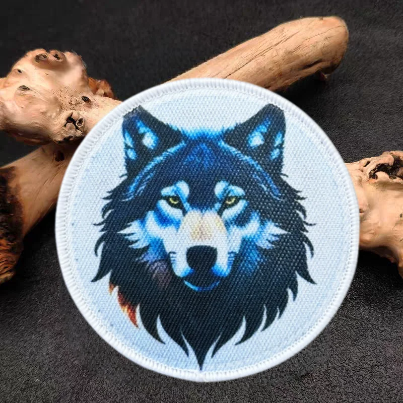 Parche con estampado de cabeza de lobo, chaleco táctico, sombreros con gancho y bucle, insignia de moral, mochila, pegatinas decorativas, parches para brazalete para ropa - imagen 3