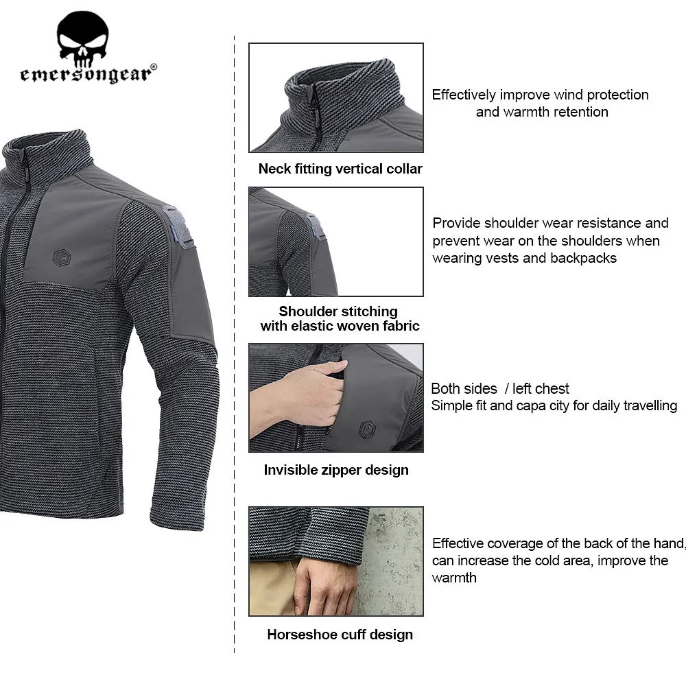 Emersongear-Chaqueta de lana de ante para hombre, cortavientos con cremallera, abrigo cálido para caza, senderismo, prendas de vestir, EMB9593 - imagen 4