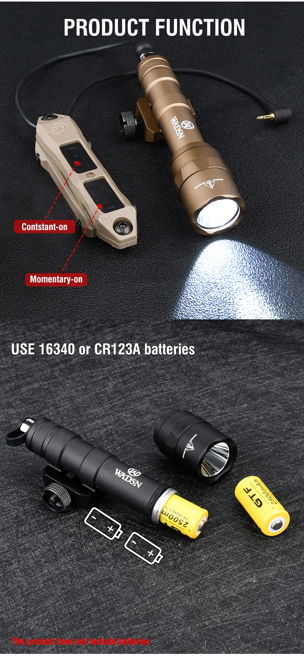 Wadsn-luz de explorador táctico M300A M600U, linterna de alta potencia de 600 lúmenes, interruptor de presión remota para caza, Mlok Keymod 20mm rail - imagen 5