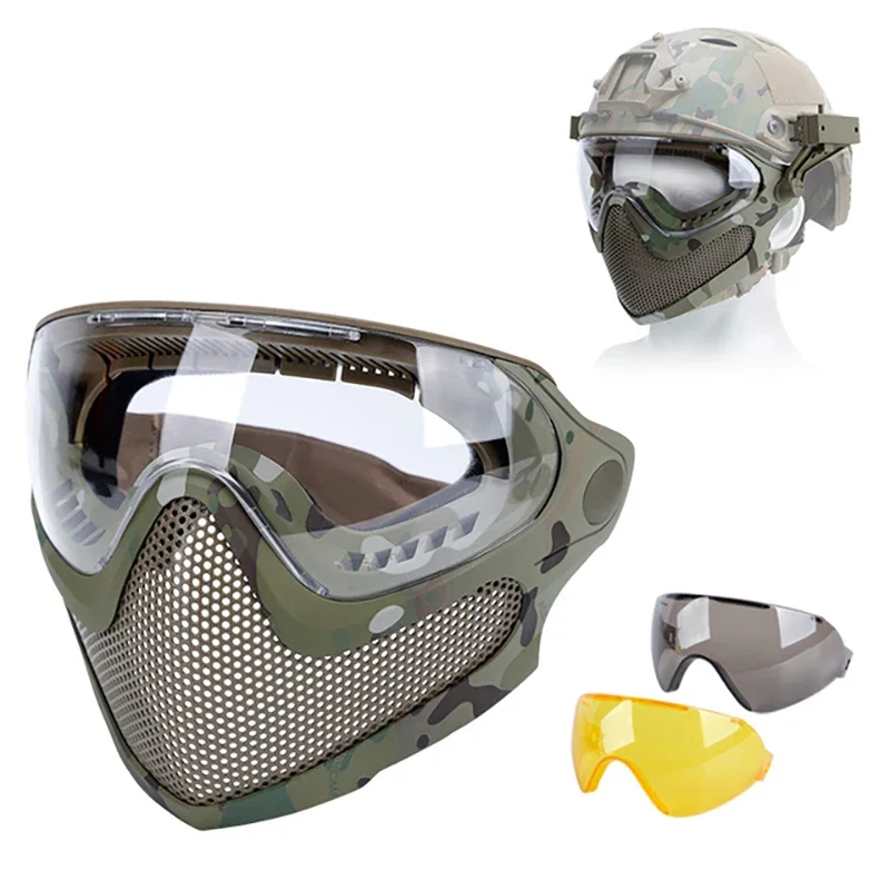 Mascarilla facial táctica, gafas antiniebla, Paintball, Airsoft, Cs, tiro, malla de acero, casco protector transpirable para la cabeza, máscaras, equipo de caza - imagen 4