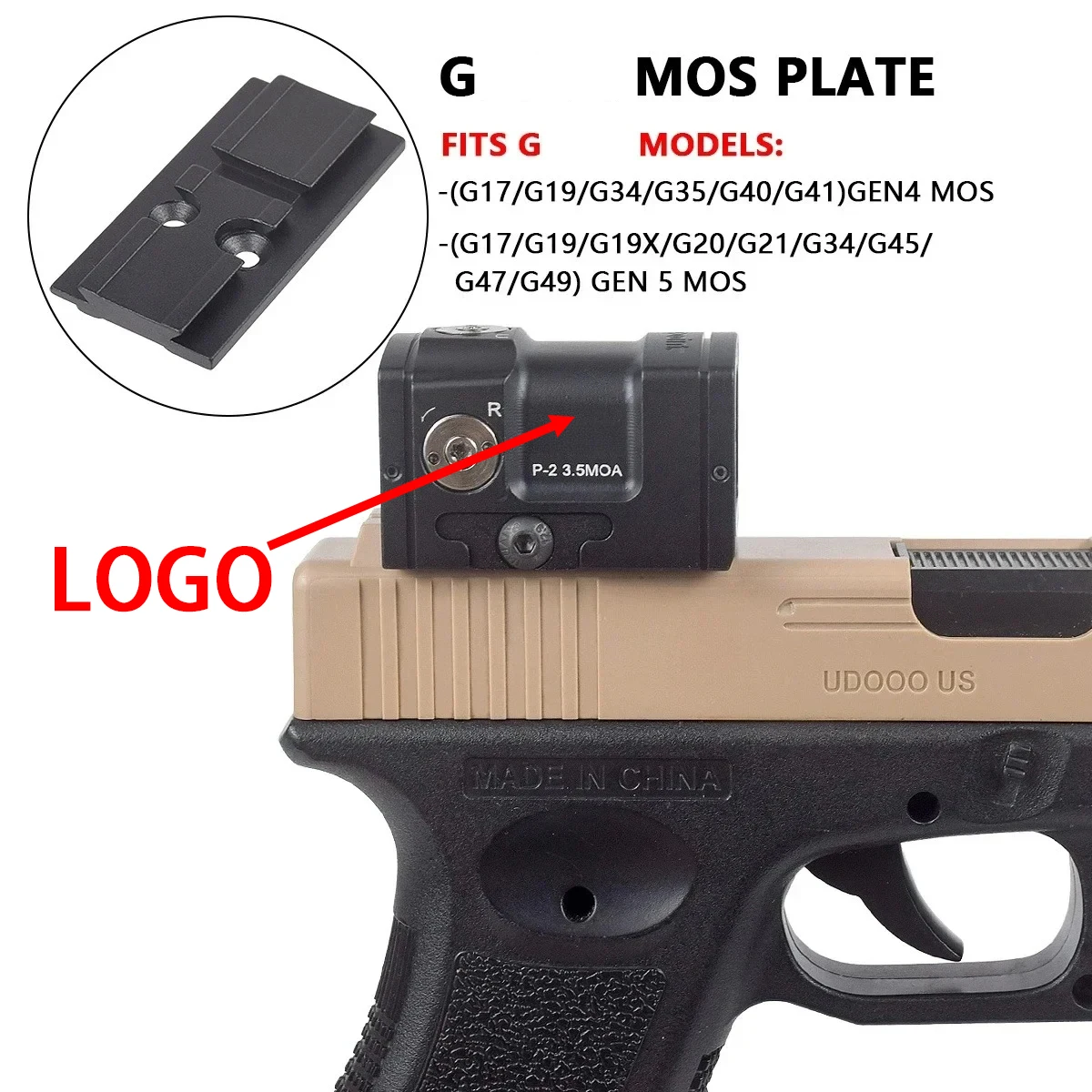 Mira réflex óptica holográfica P2 de punto rojo 3,5MOA, mira telescópica de caza, colimador para pistola Glock17 MOS Airsoft, riel de 20mm - imagen 3