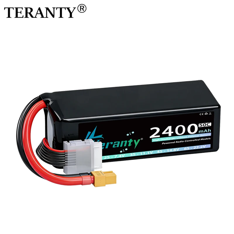 Teranty 6S 2400mAh Lipo Batería 22.2V 50C/100C con T XT60 Plug Softtcase para FPV Drone RC Helicóptero Avión RC Batería