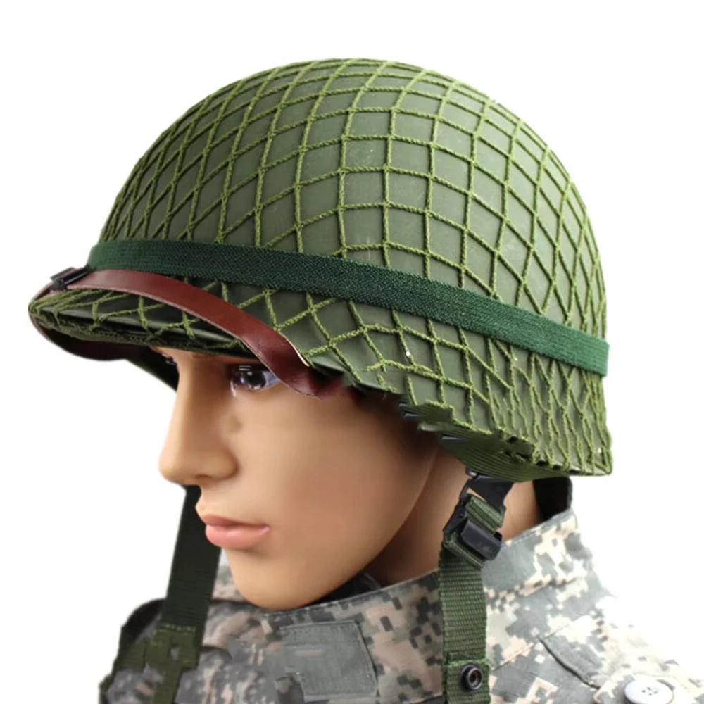 Casco de soldado M1 de la Segunda Guerra Mundial, casco americano para hombre, cubierta de red, ojo de gato, equipo integrado, combinación de casco de Metal - imagen 5