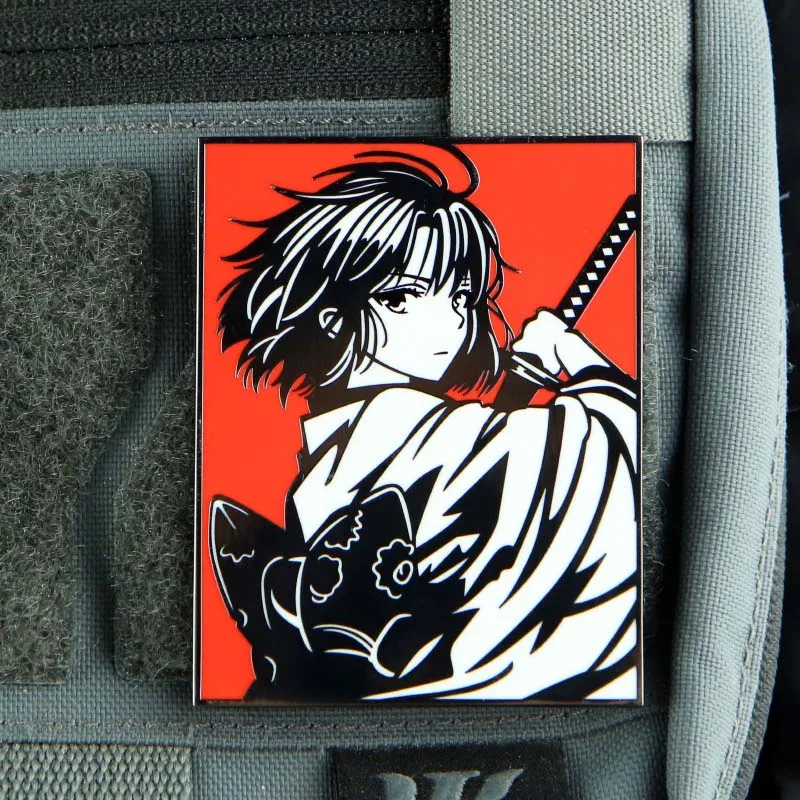 Parche de Metal Ryougi Shiki de Garden of Sinners, insignia táctica decorativa para mochila de chica de Anime japonés con gancho para fanáticos - imagen 3