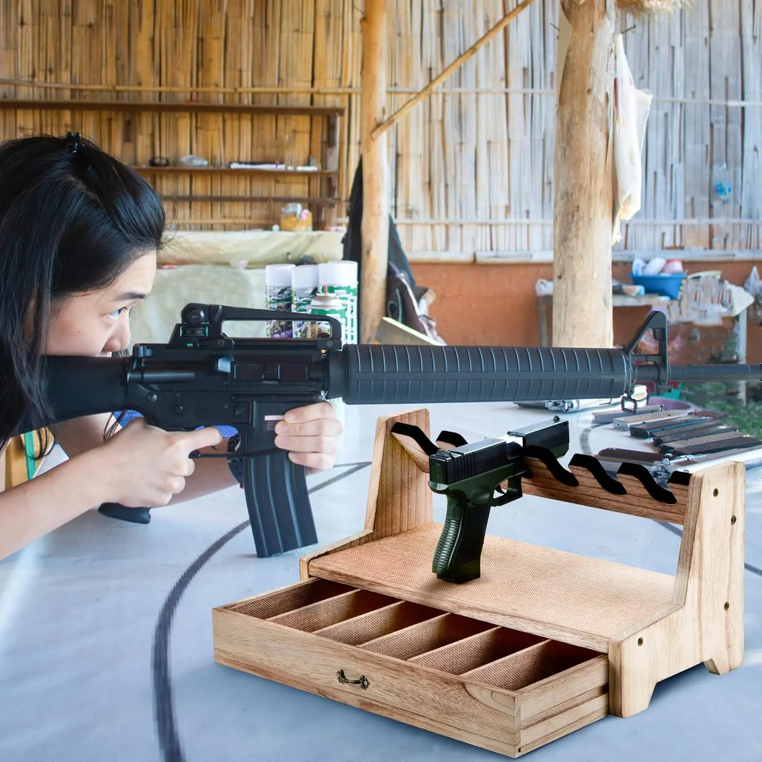 2025New 17,5 en cajón estante para pistola hecho de madera para Glock G17 G19 G22 G43X 1911 USP Sig Sauer P226 pistola táctica equipo de caza - imagen 4