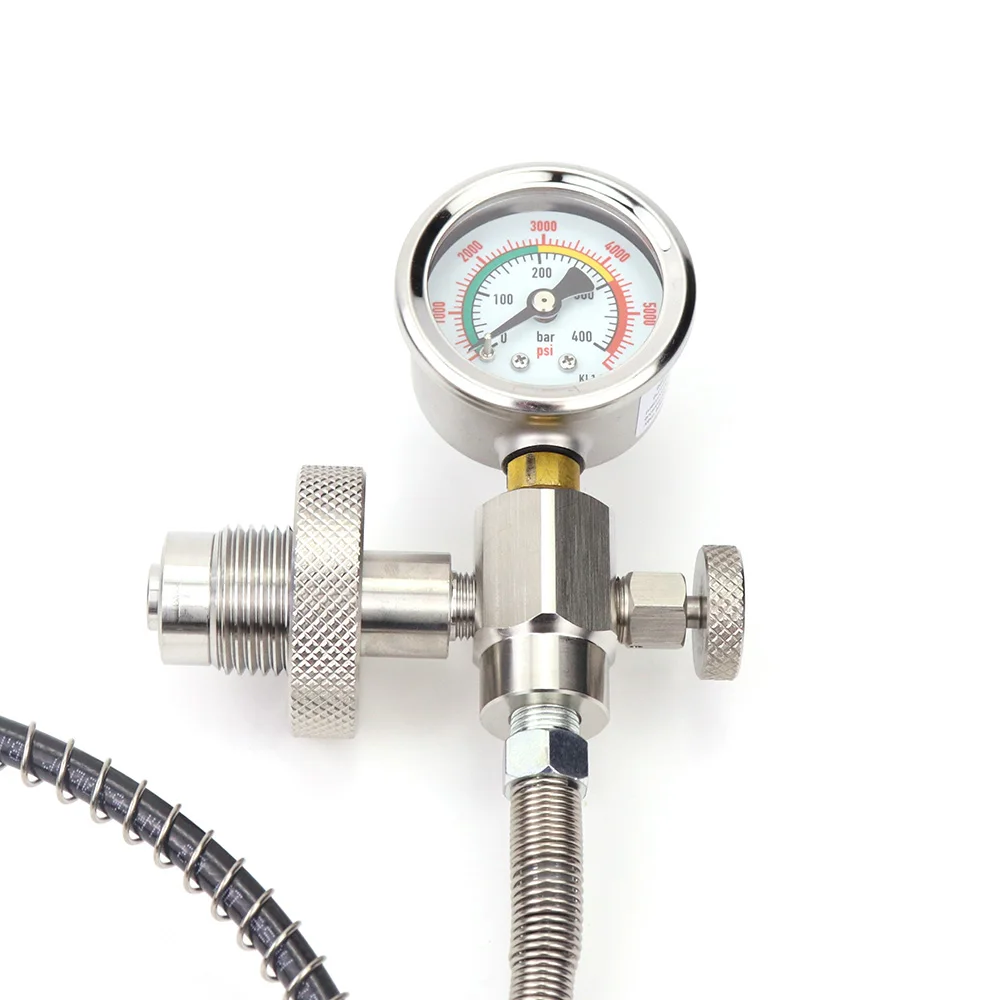 Adaptador de carga de botella grande a botella pequeña para buceo, estación de llenado HP, conector DIN300 (5/8BSP) con manguera y calibre 400Bar - imagen 3