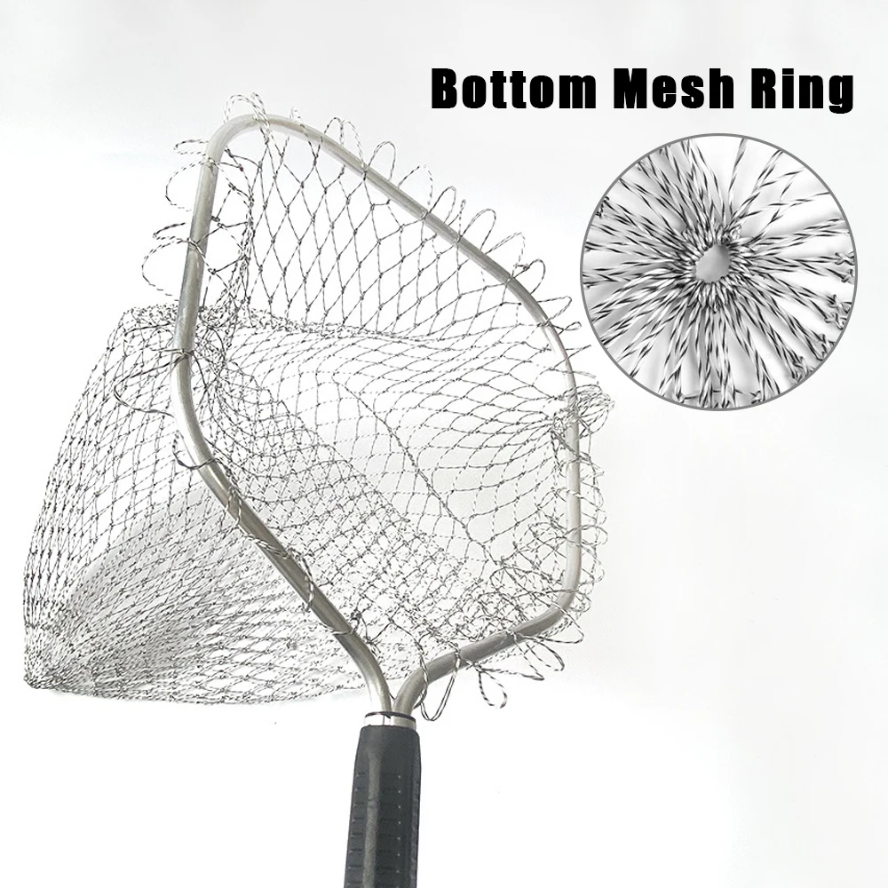 Red de aterrizaje de mango corto, malla de alambre plegable para peces, recogedor de cangrejos, red de pesca de mar de aleación cuadrada, aparejos de pesca - imagen 4