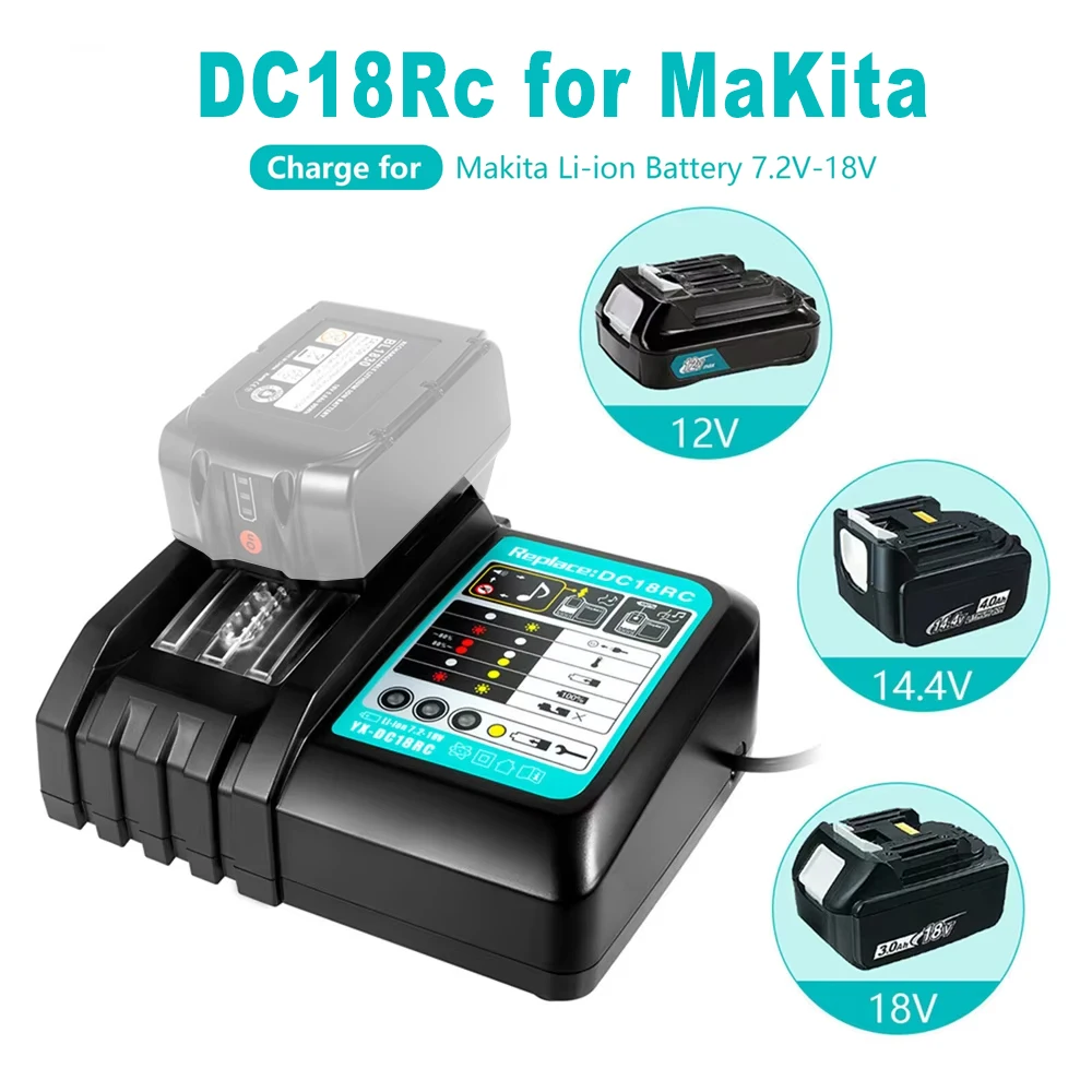 Cargador de batería de iones de litio DC18RC, corriente 3A para batería Makita de 14,4 V y 18V BL1830 BL1430 para herramientas eléctricas Makita de 18V, cargador rápido