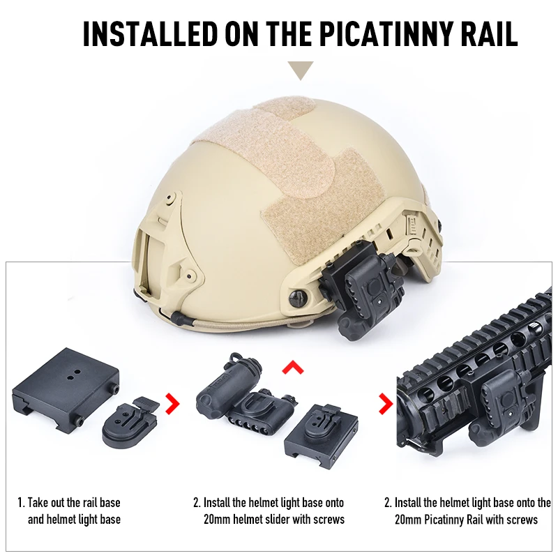 WADSN linterna táctica casco Airsoft con riel Picatinny LED blanca roja - imagen 3