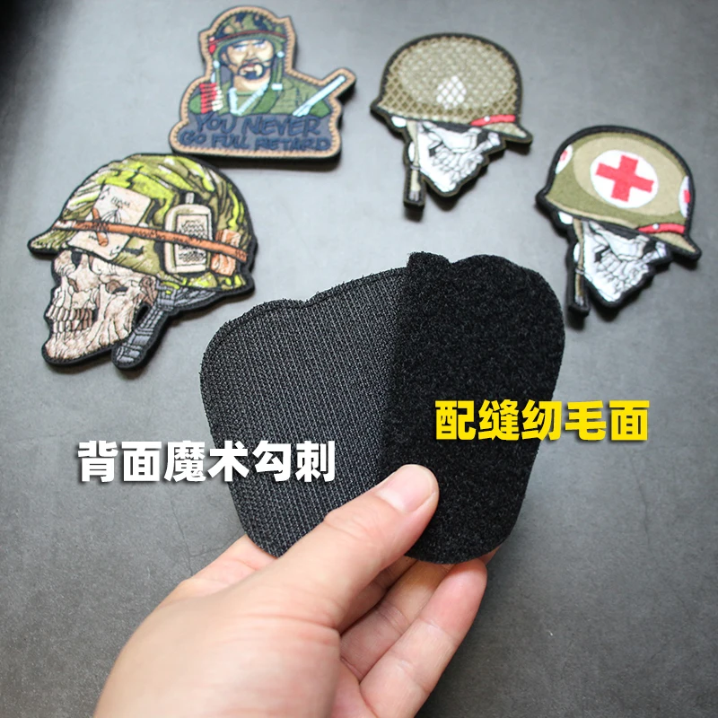 Accesorios para bolsa al aire libre, insignia de moral de soldado de calavera completamente bordada, brazalete táctico NEVER DIE, parche para mochila DIY personalizado - imagen 5