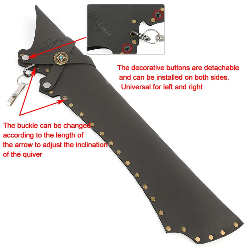 AME-carmín de flecha de cuero para tiro con arco, funda de flecha para caza, color marrón y negro, para LH/RH, sujeción de 20-30 piezas, hebilla ajustable - imagen 4