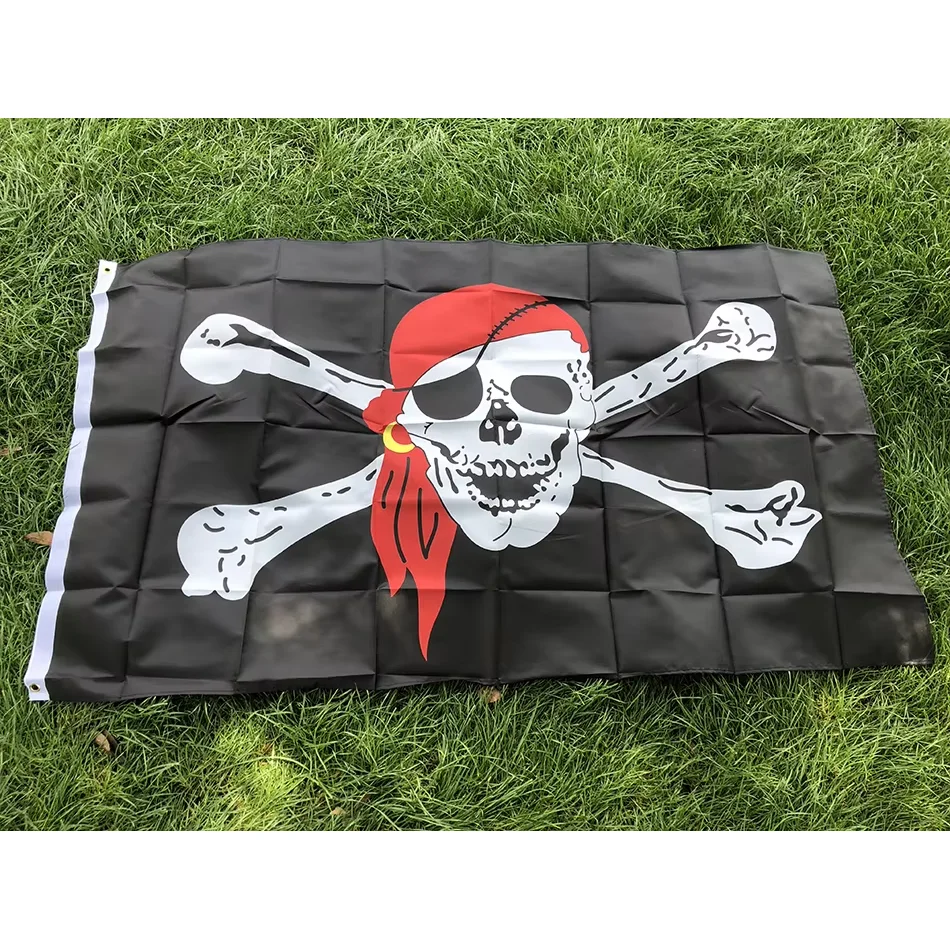BANDERA DE SKY 90x150cm enorme calavera y huesos cruzados Jolly Roger banderas piratas Holloween KTV cartel colgante de poliéster para Decoración