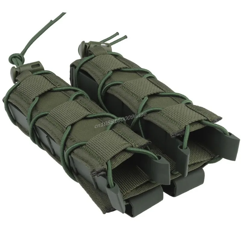 Bolsa para revistas de 9mm/45acp de largo extendido, chaleco táctico MOLLE, bolsa doble MAG MP5 MP7 MP9, pistola Airsoft, portador de linterna - imagen 4