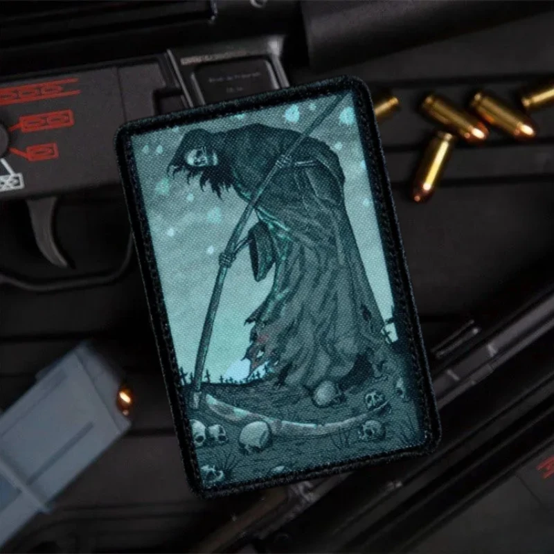 "Cosecha". Parches tácticos de esqueleto de la muerte, insignia de moral de combate estampada, brazalete del ejército militar, emblema de gancho y bucle, pegatinas para mochila - imagen 2