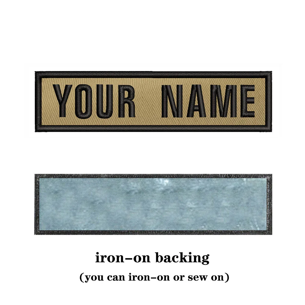 Parche de texto con nombre personalizado bordado, insignia de rayas, planchado, coser o parches, fondo caqui, 10x2,5 cm - imagen 5