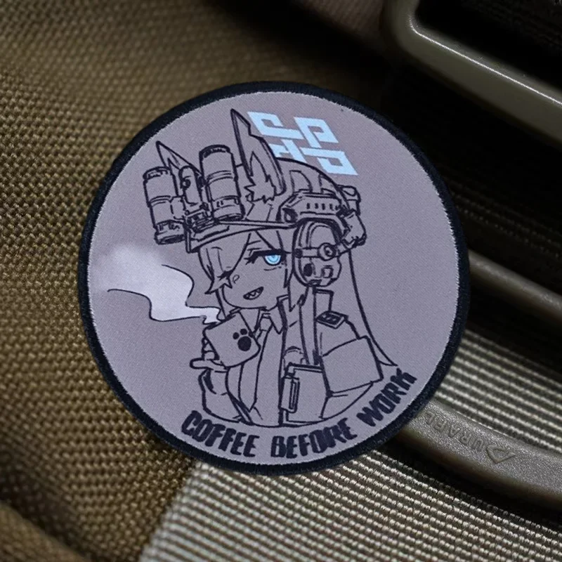 Insignia de moral de chicas de Anime, archivo azul, parche táctico Kanna, juego impreso, pegatinas de gancho y bucle de Chevron, brazalete para mochila militar - imagen 4