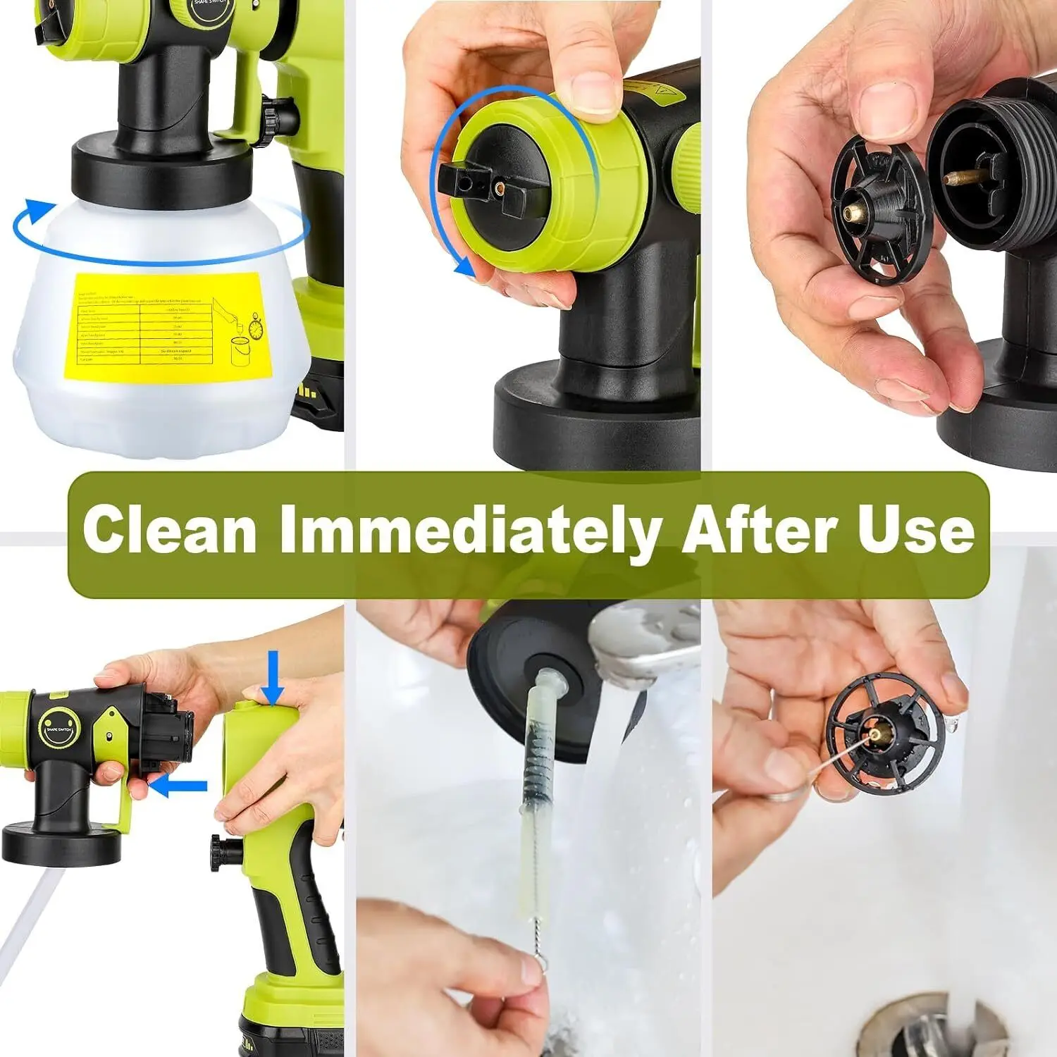 PISTOLA DE PULVERIZACIÓN eléctrica inalámbrica de 1000ml, pulverizador de pintura, aerógrafo con revestimiento de acero para muebles de automóvil para batería Ryobi de 18V (sin batería) - imagen 5