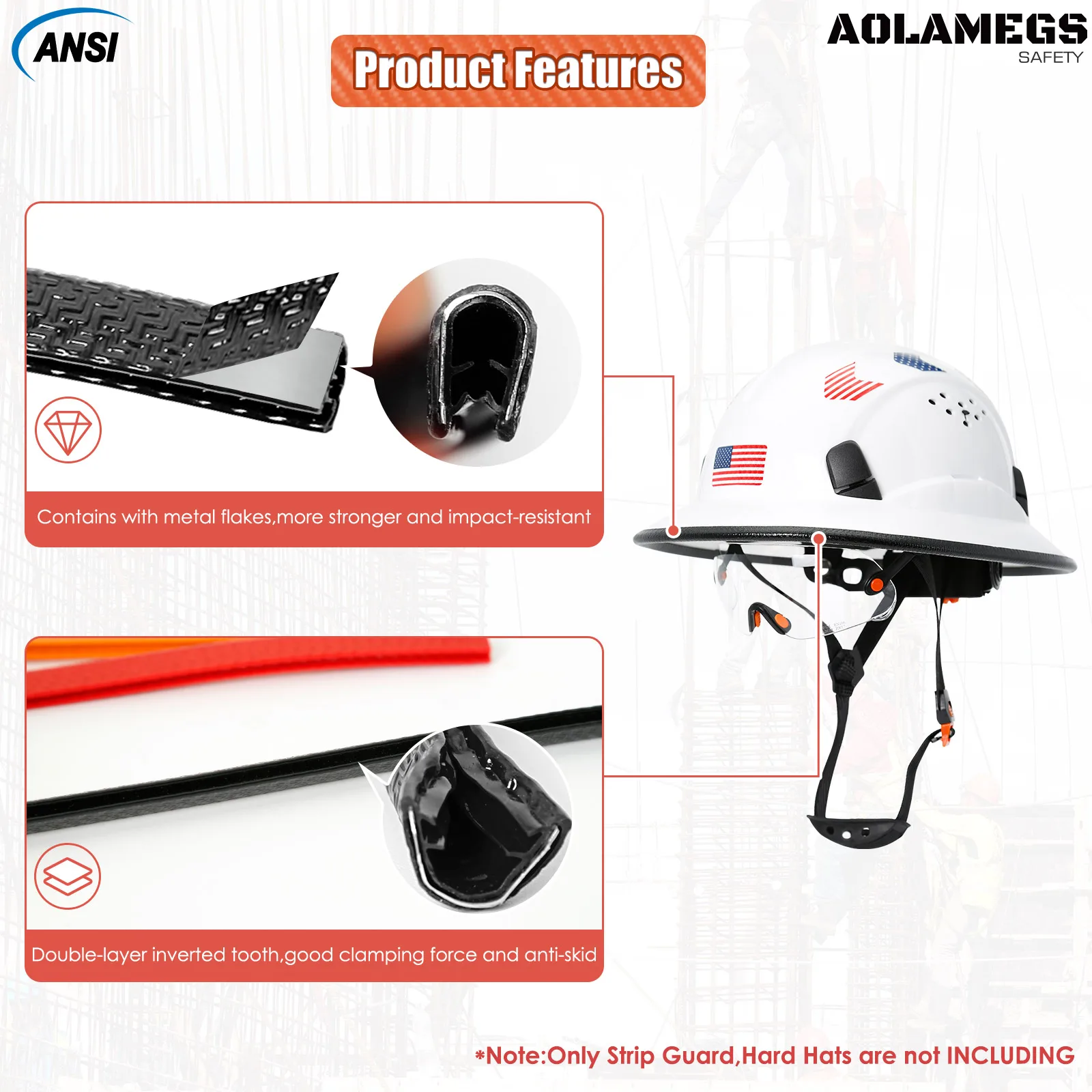 Aolamegs tiras anticolisión protector de casco de ala completa fortalece la protección del casco accesorios del casco 36,6 pulgadas de longitud recortable - imagen 3