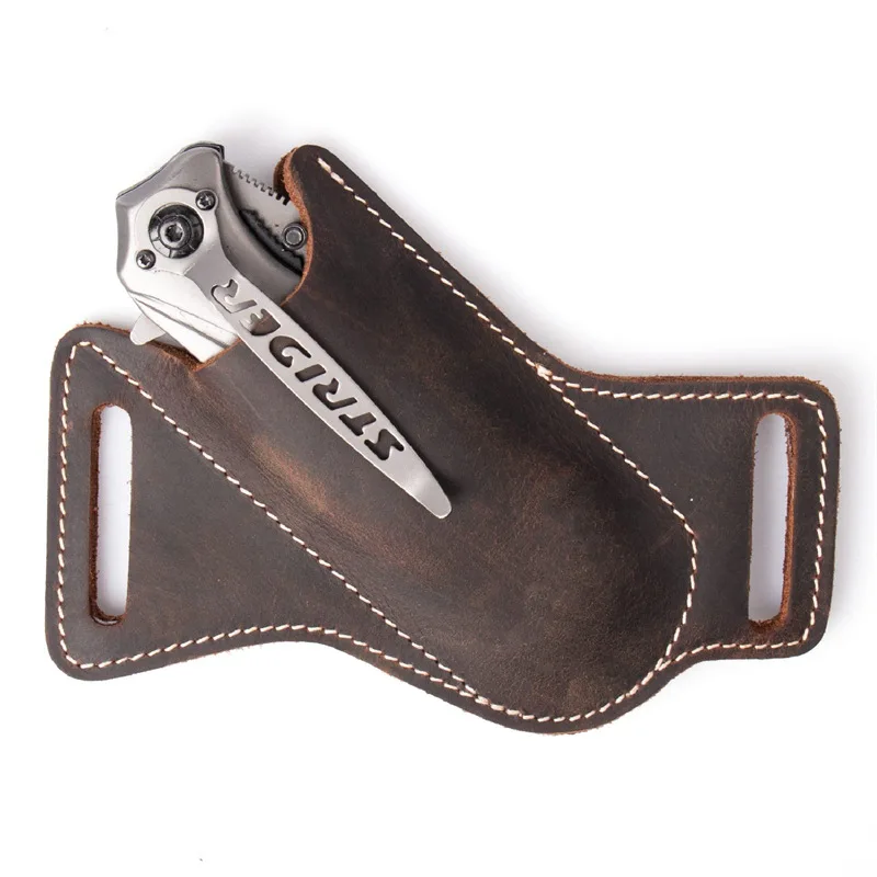 Fundas para cuchillos de cuero, soporte para cuchillos plegables, cinturón de supervivencia, bolsa con Clip, cuchillo plegable, paquete de cubierta de cuero antiarañazos, 1 ud. - imagen 4