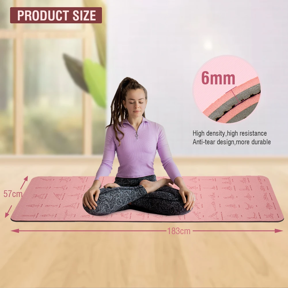 Nueva estera de Yoga, Material TPE de 6mm de espesor, 183cm x 57cm, estampado de postes de Yoga, diseño antideslizante adecuado para todo tipo de ejercicios de interior - imagen 3