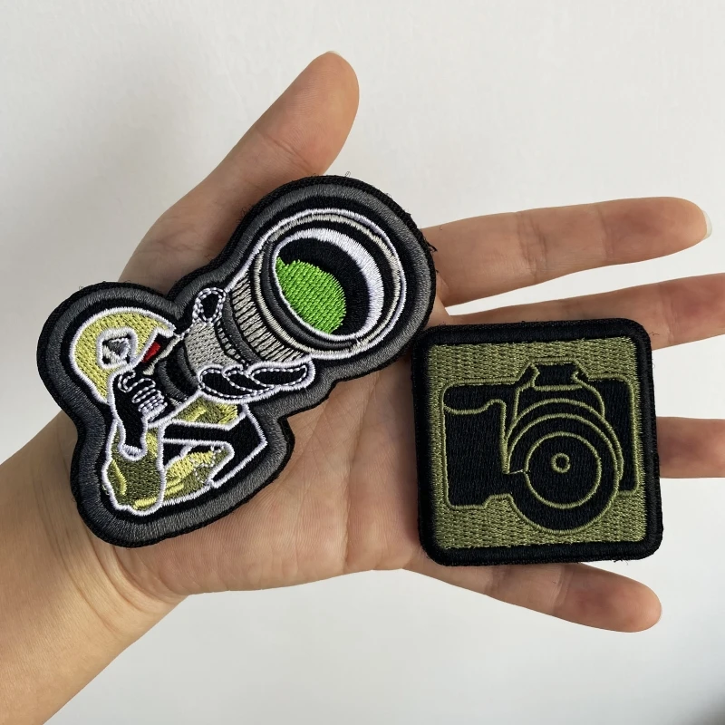 Parches de gancho y bucle para fotógrafo, insignia de moral de cocodrilo mordida, encendedor de cámara, mochila bordada, pegatinas tácticas para ropa - imagen 2