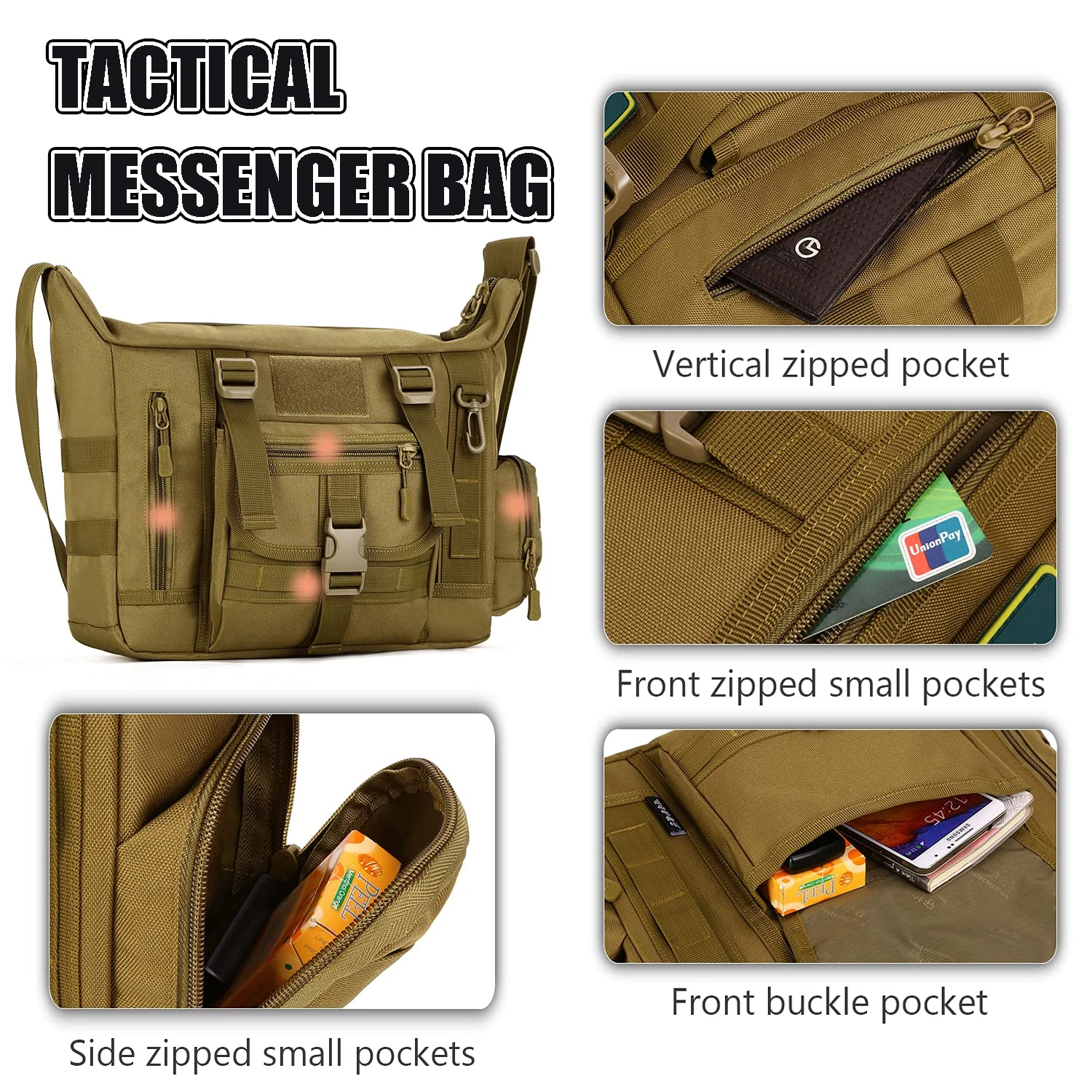 Bolso bandolera táctico Molle, bolso bandolera, bolso bandolera para trabajo, ciclismo, caza y acampada.