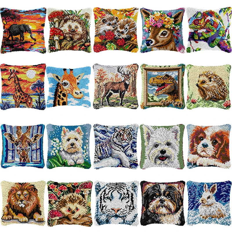 Kits de alfombra con gancho de pestillo de animales, Material bordado, almohada bordada tejida a mano, almohada con gancho de pestillo de estilo americano y europeo - imagen 2