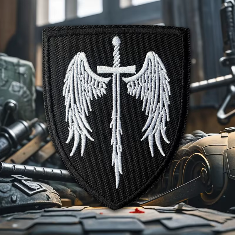 Parche táctico bordado escudo con espada alada moral velcro - imagen 3
