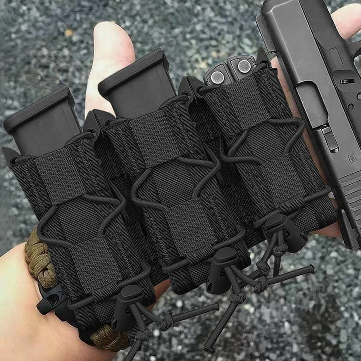 .45 Bolsa Triple para revistas de 9mm, bolsa táctica Molle individual/doble para revistas, bolsas magnéticas de doble capa, soporte Universal para cartuchos - imagen 5