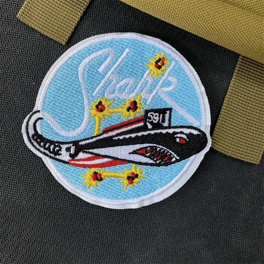 Parches bordados militares de USA Shark SSN 591 para ropa, Parche de submarino BC, gancho y bucle, mochila táctica, pegatina de insignia de moral