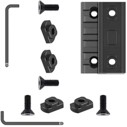 Juego de rieles de accesorios de aluminio Picatinny único, 5 ranuras con 4 tuercas en T y 4 tornillos, 2 llaves Allen - Negro - 2 piezas