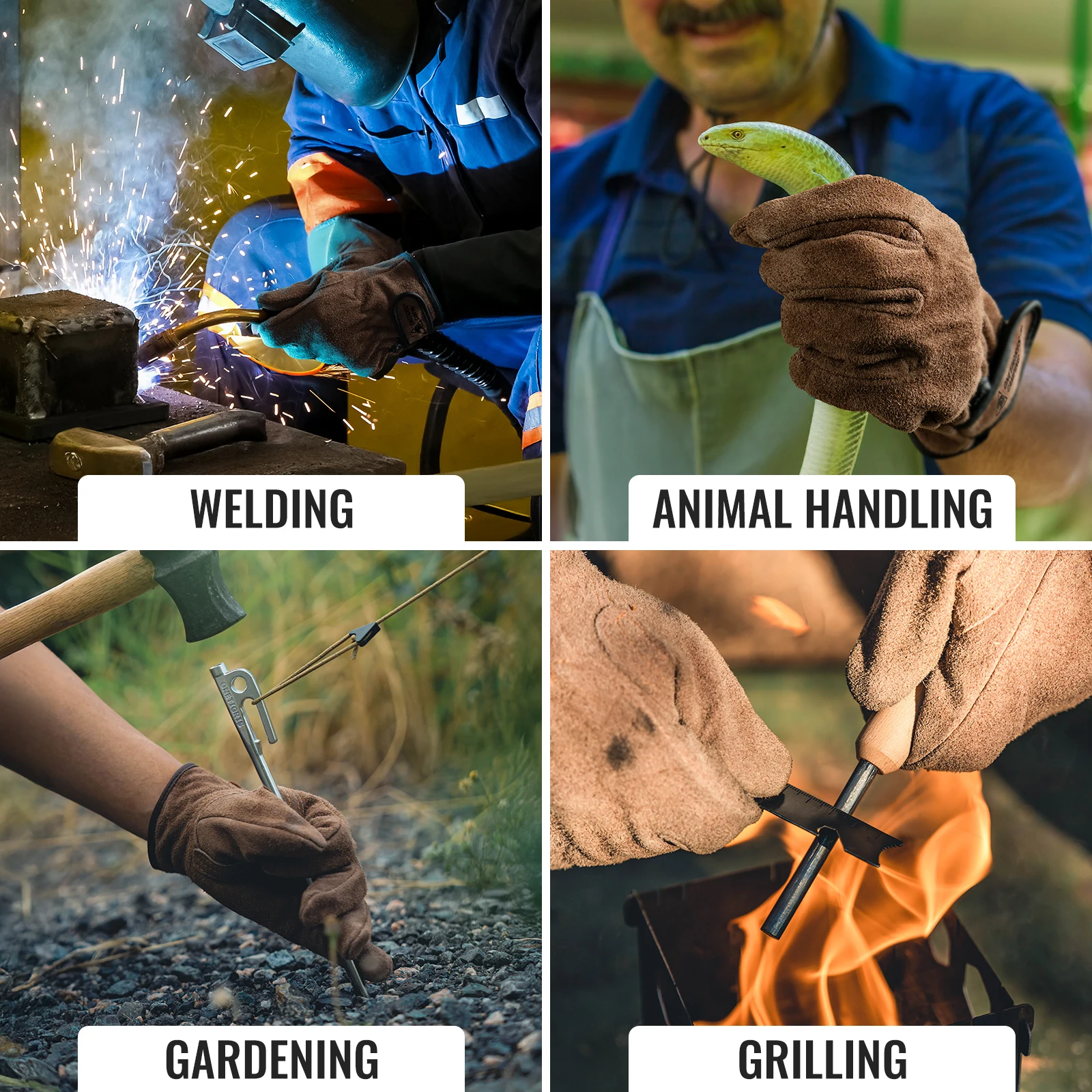 OneTigris guantes de soldadura guantes de trabajo de cuero ignífugo para hombres/mujeres Forja barbacoa Camping estufa de leña piel de vaca aislante térmico - imagen 5