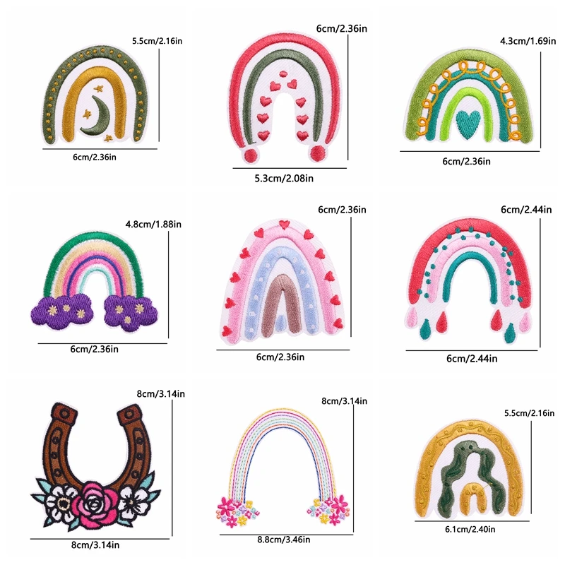 Parches termoadhesivos para planchar en la ropa, bordado de arcoíris, letras y dibujos animados, 5 piezas - imagen 5