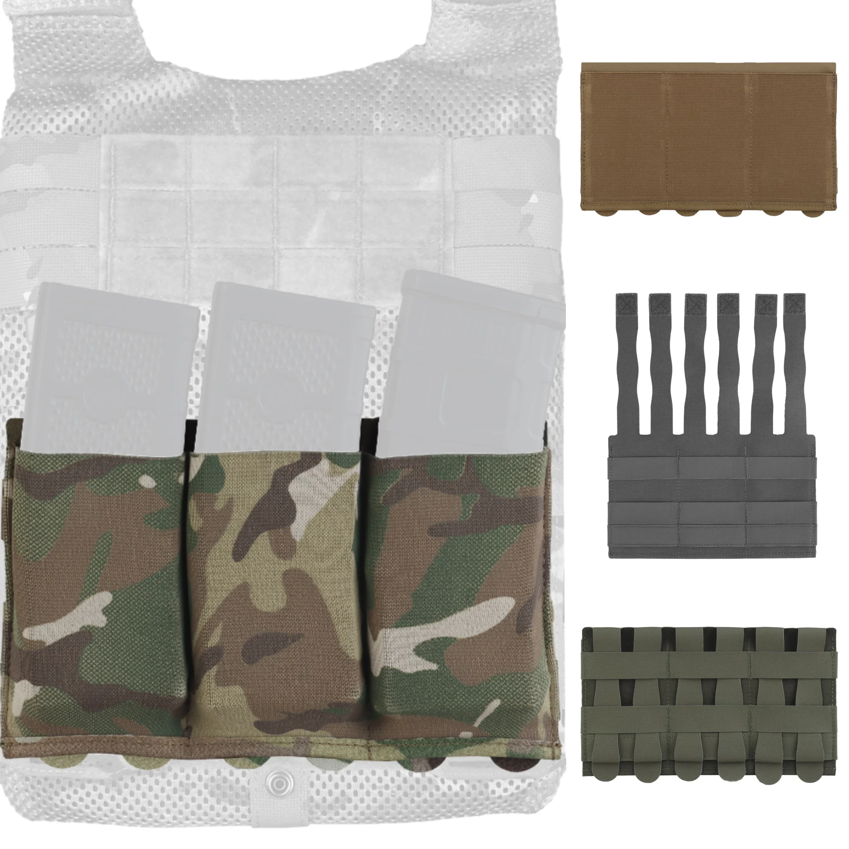 Bolsa táctica de 5,56/7,62mm, ligera, elástica, Triple Mag, accesorios del sistema Molle, riñonera, funda, bolsa funcional de camuflaje - imagen 2