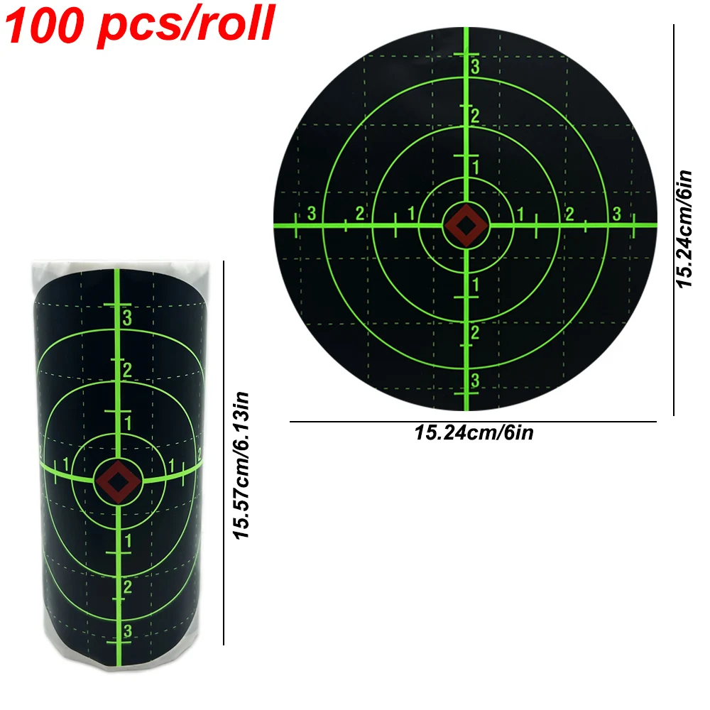 6 "100 uds/rollo de objetivos fluorescentes verdes salpicaduras pegatinas de objetivo objetivo autoadhesivo para pistola BB pistola de pellets Rifle Airsoft - imagen 4