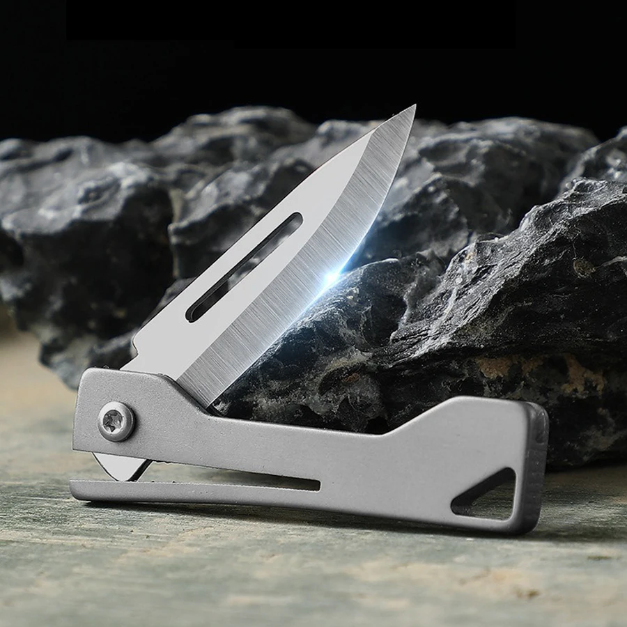 Cuchillo táctico plegable de titanio multiuso para exterior