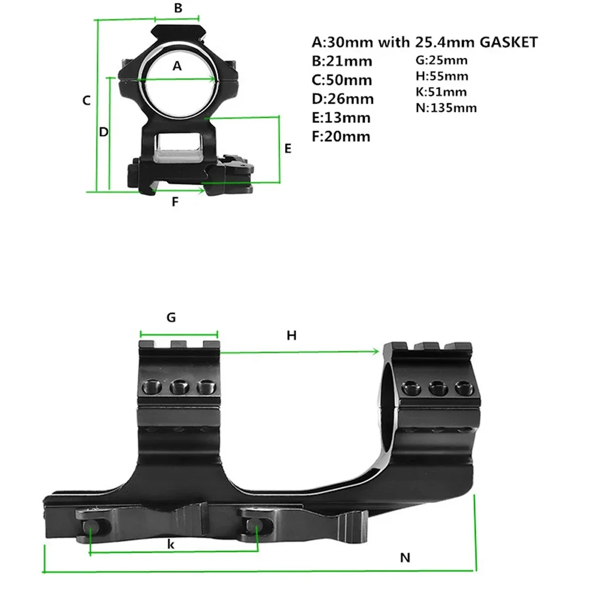 Anillo doble táctico de alta resistencia, soporte voladizo de liberación rápida de 25,4mm / 30mm AR 15, montaje para mira telescópica, accesorios de caza Airsoft - imagen 2