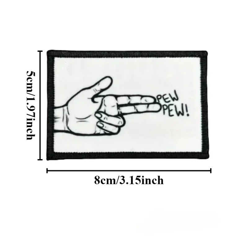 Pew Pew Gesto Pistola Moral Insignia Brazalete Divertido Parches de gancho y bucle impresos Pegatinas tácticas para mochila - imagen 2